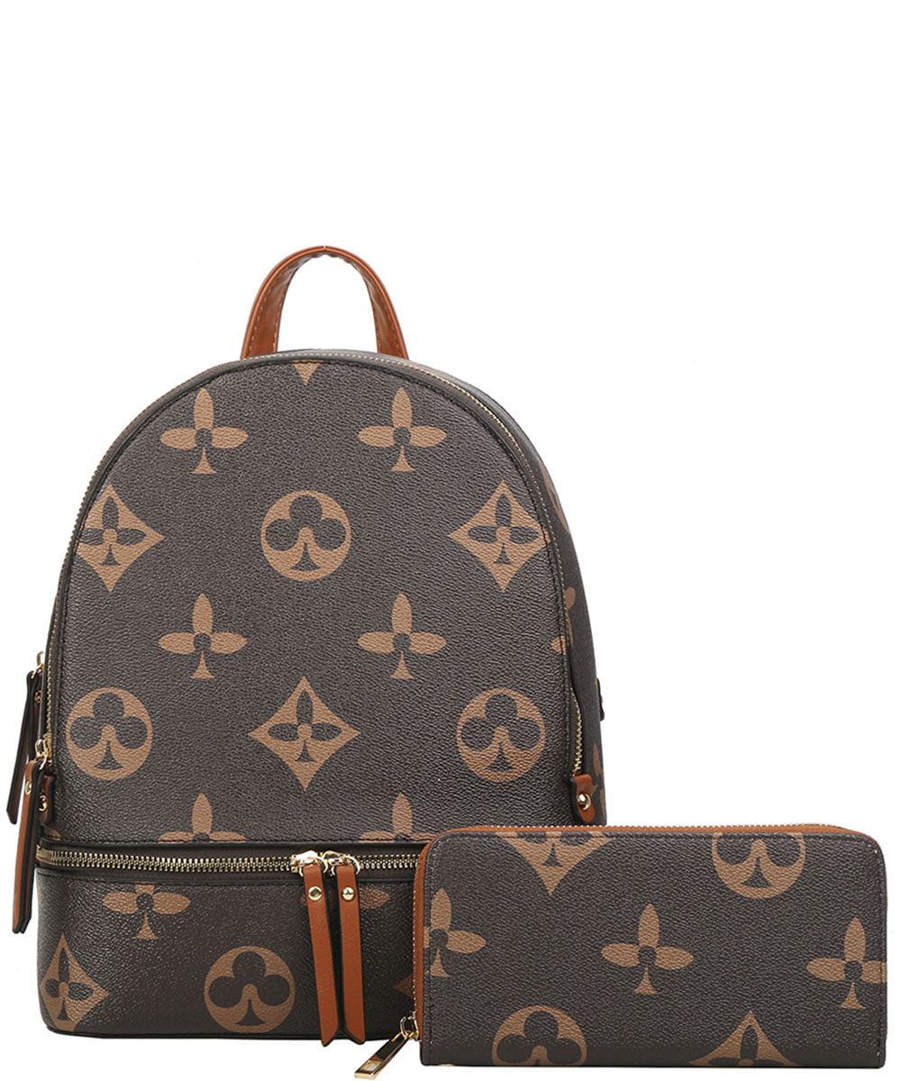 2in1 Print Zipper Backpack With wallet Set