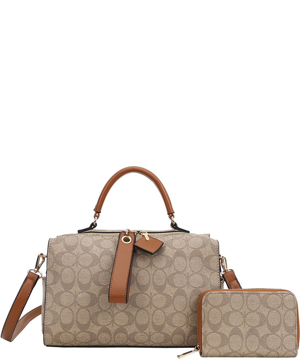 008-8887A 2in1 Oval Print Pattern Handle Boston Bag