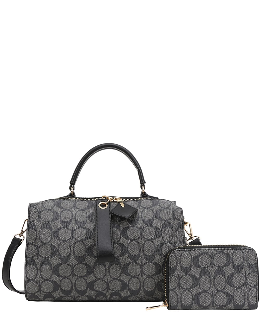 008-8887A 2in1 Oval Print Pattern Handle Boston Bag