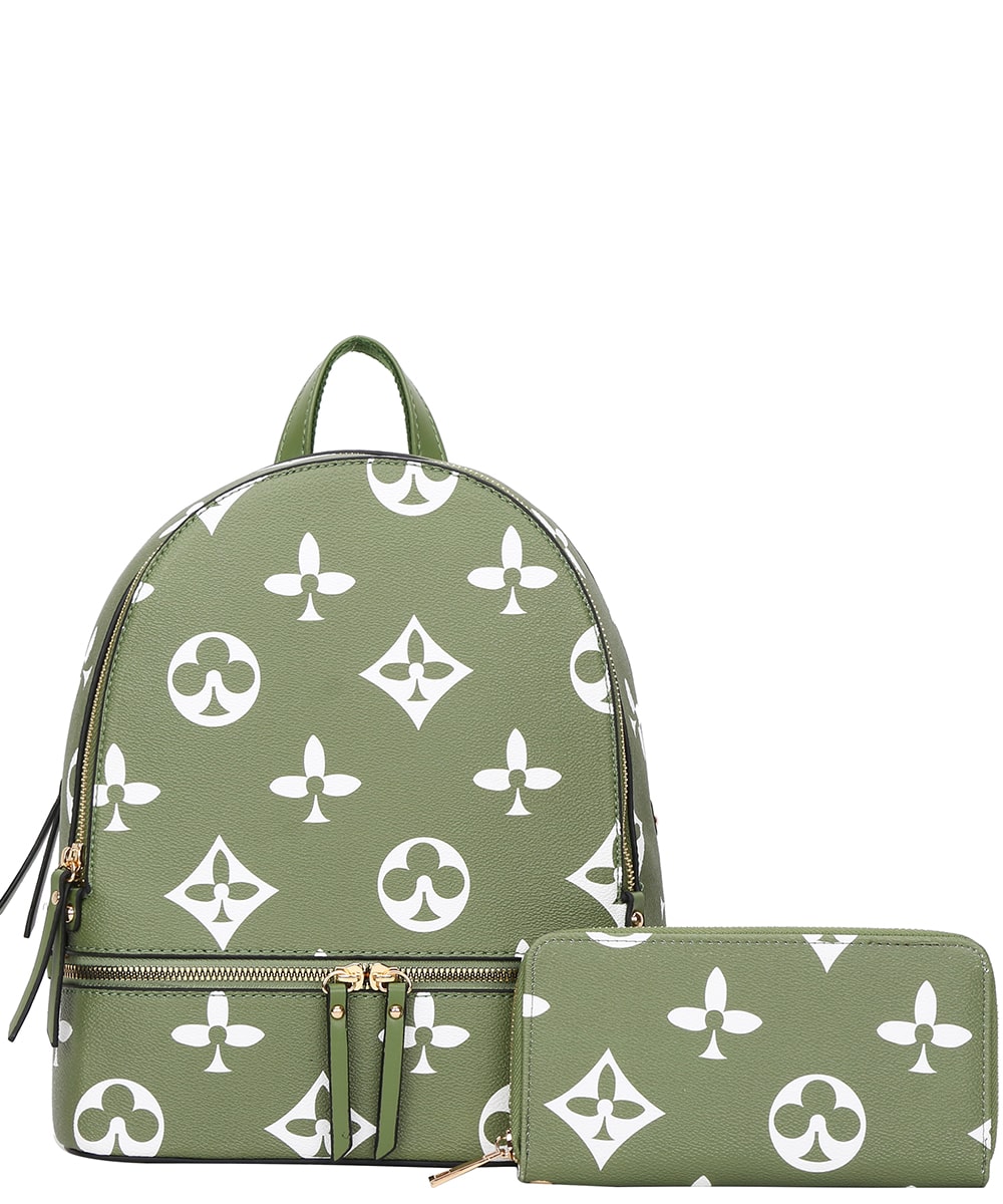 2in1 Print Zipper Backpack With wallet Set