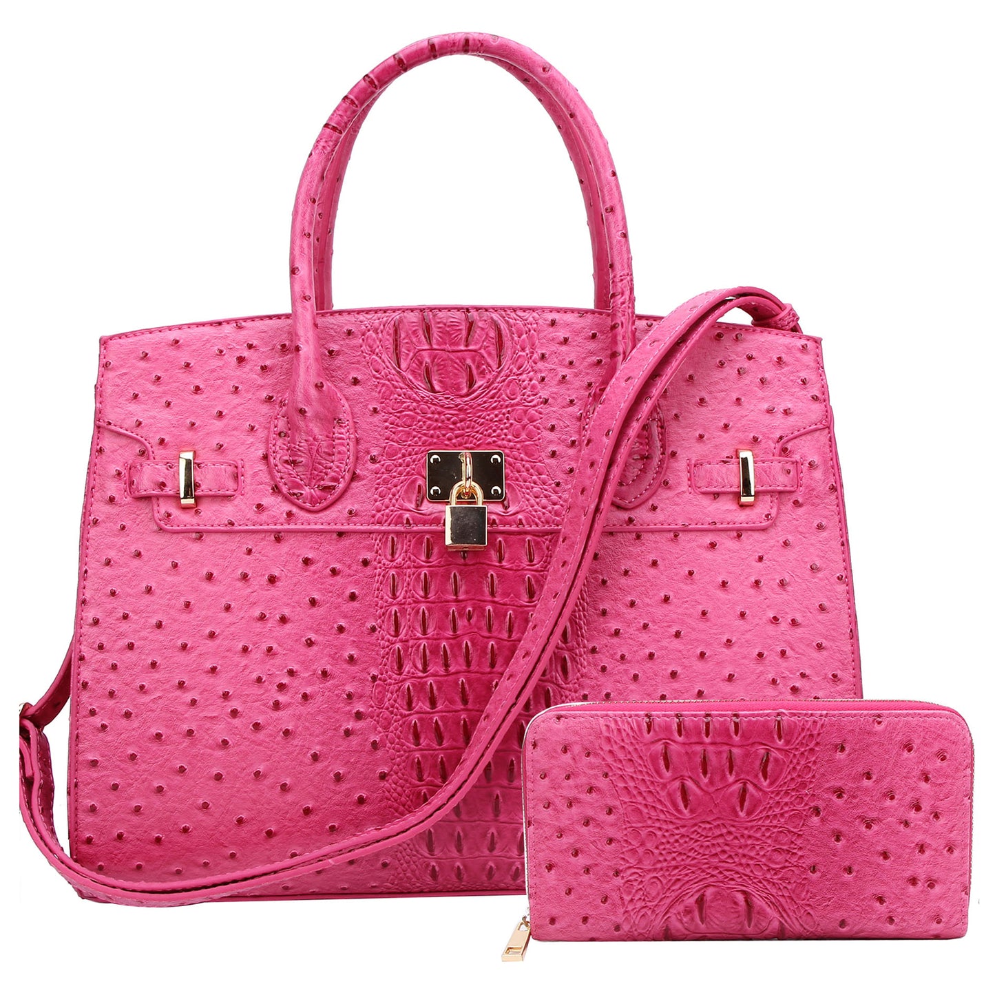 OS1096W Ostrich Croc Padlock 2-in-1 Satchel