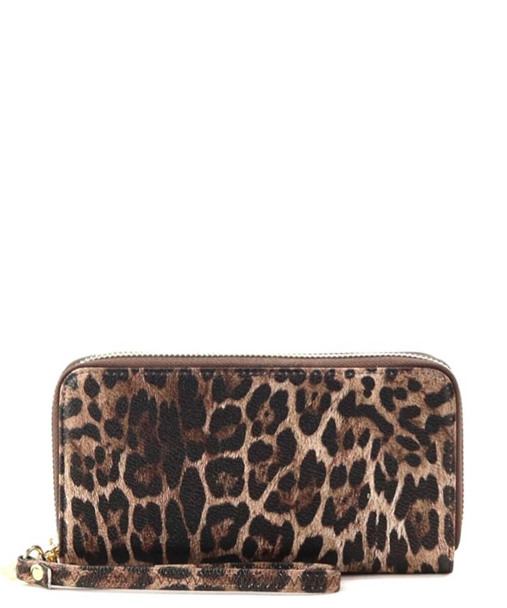 LE-0012W Leopard Print Double Zip Wristlet Wallet