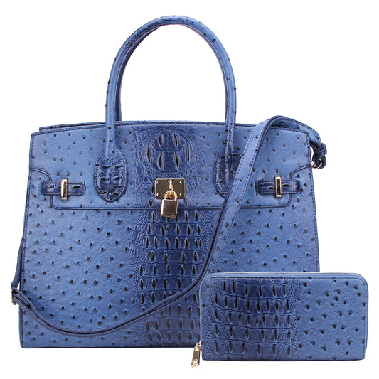 OS1096W Ostrich Croc Padlock 2-in-1 Satchel