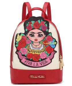 3D Frida Kahlo Backpack FAD932 BEIGE/RED