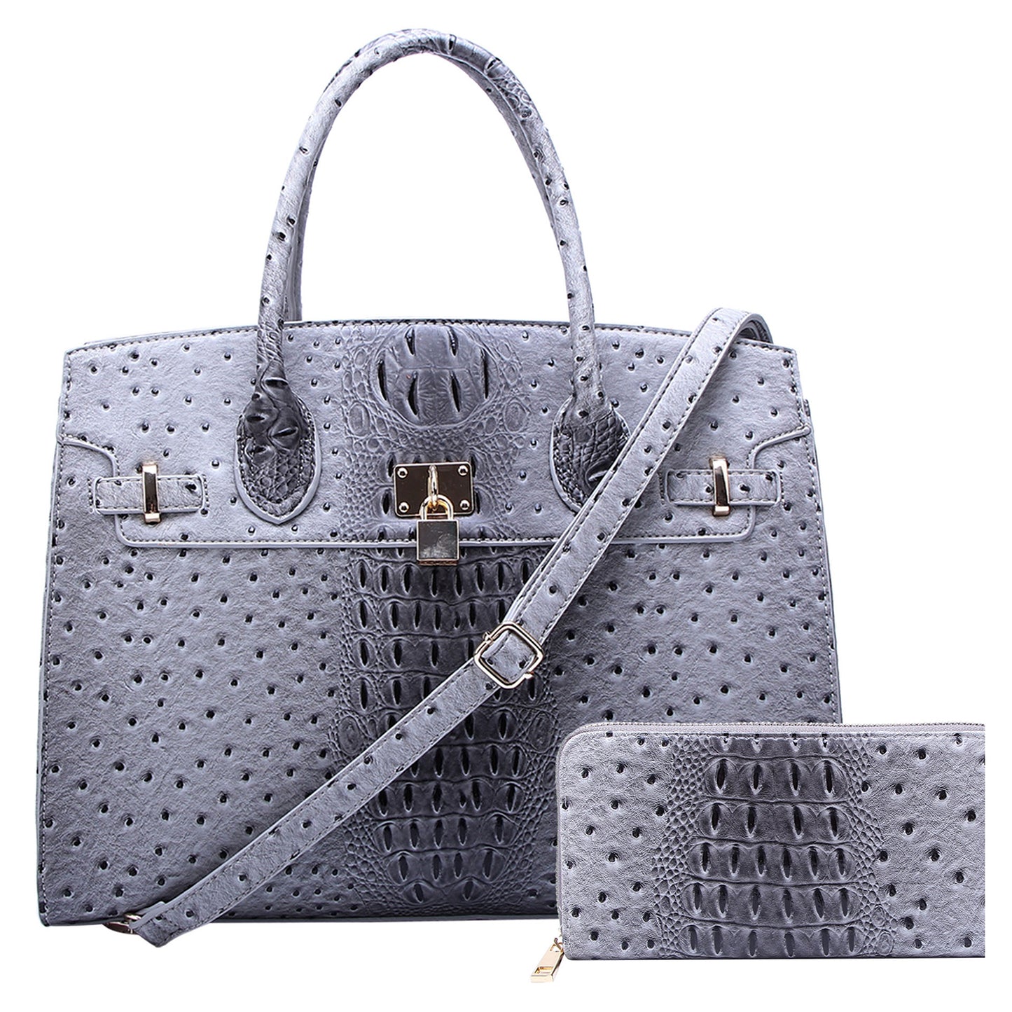 OS1096W Ostrich Croc Padlock 2-in-1 Satchel