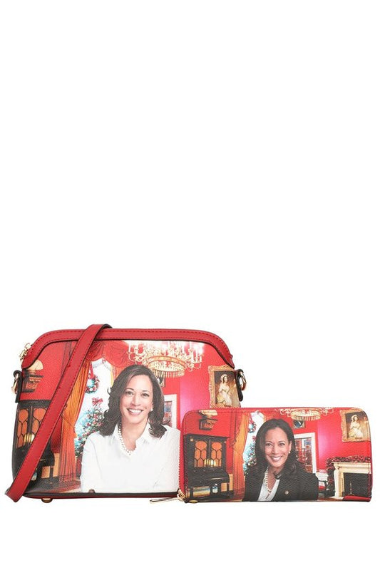 #HB-8566W   2in1 Kamala Harris Crossbody Bag Wallet Set