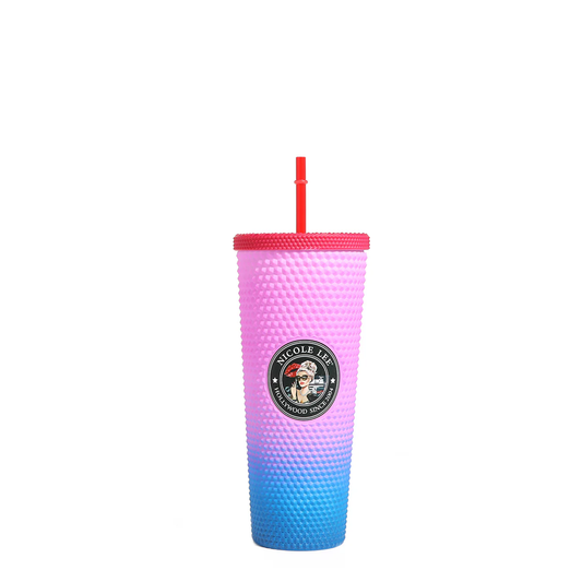 T7617 24 OZ STUDDED TUMBLER WITH STRAW