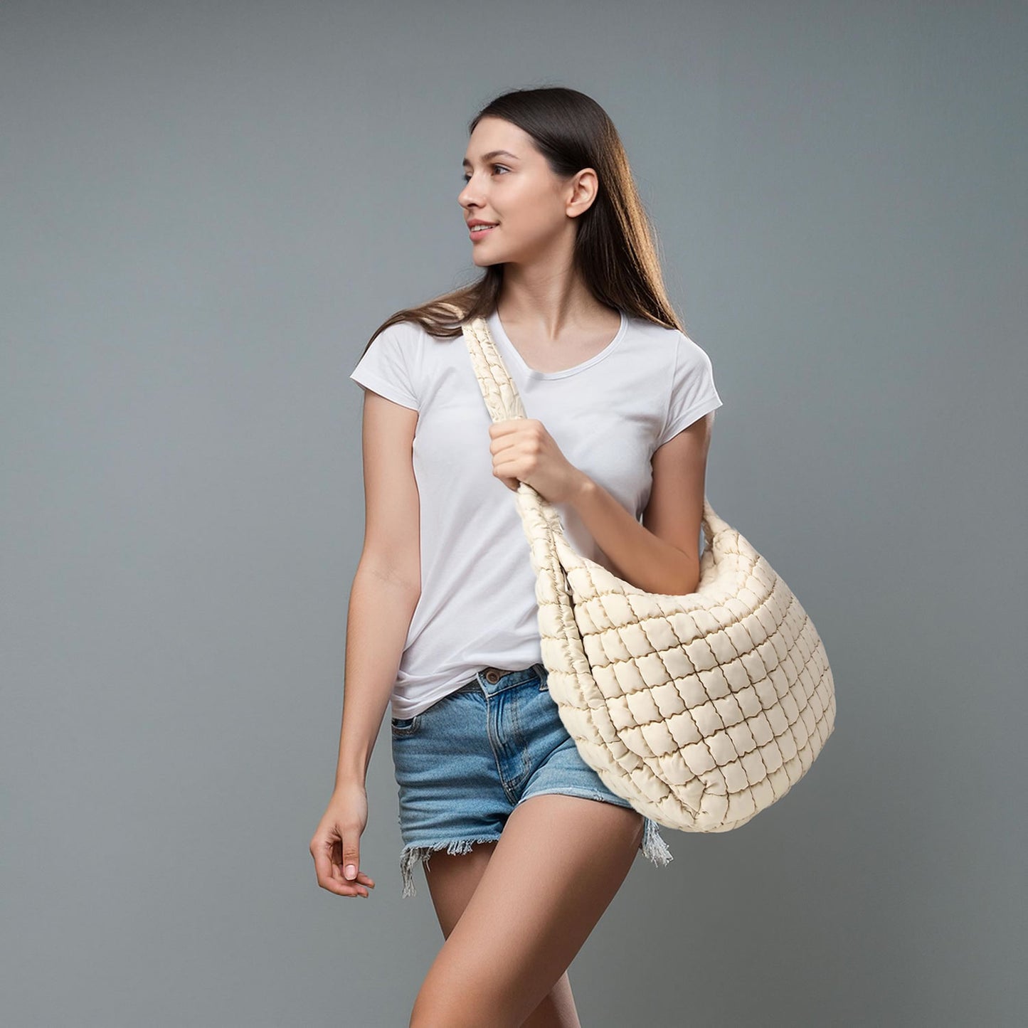 NQ129 Puffy Quilted Nylon Large Shoulder bag Hobo