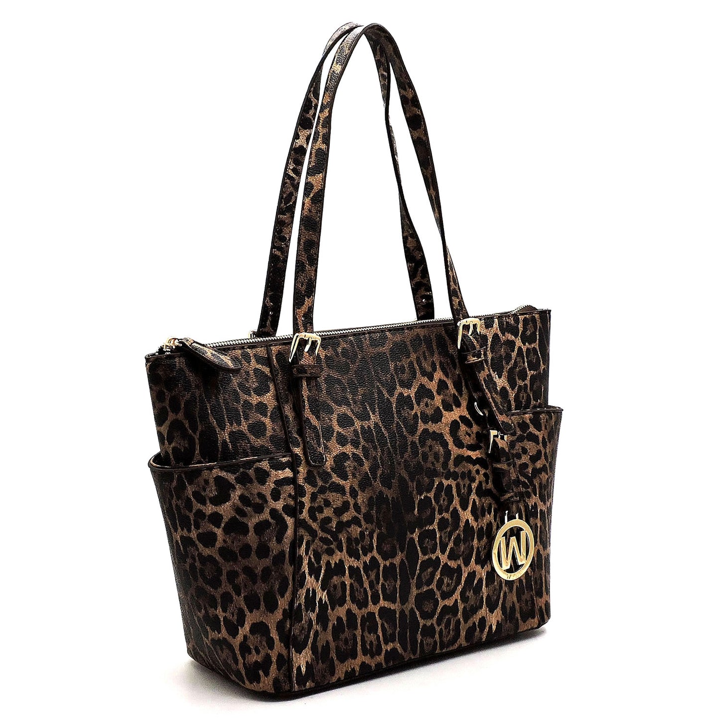 LE1009W  3 in 1 Leopard Shopper Bag with Matching Wallet