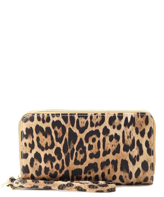 LE-0012W Leopard Print Double Zip Wristlet Wallet