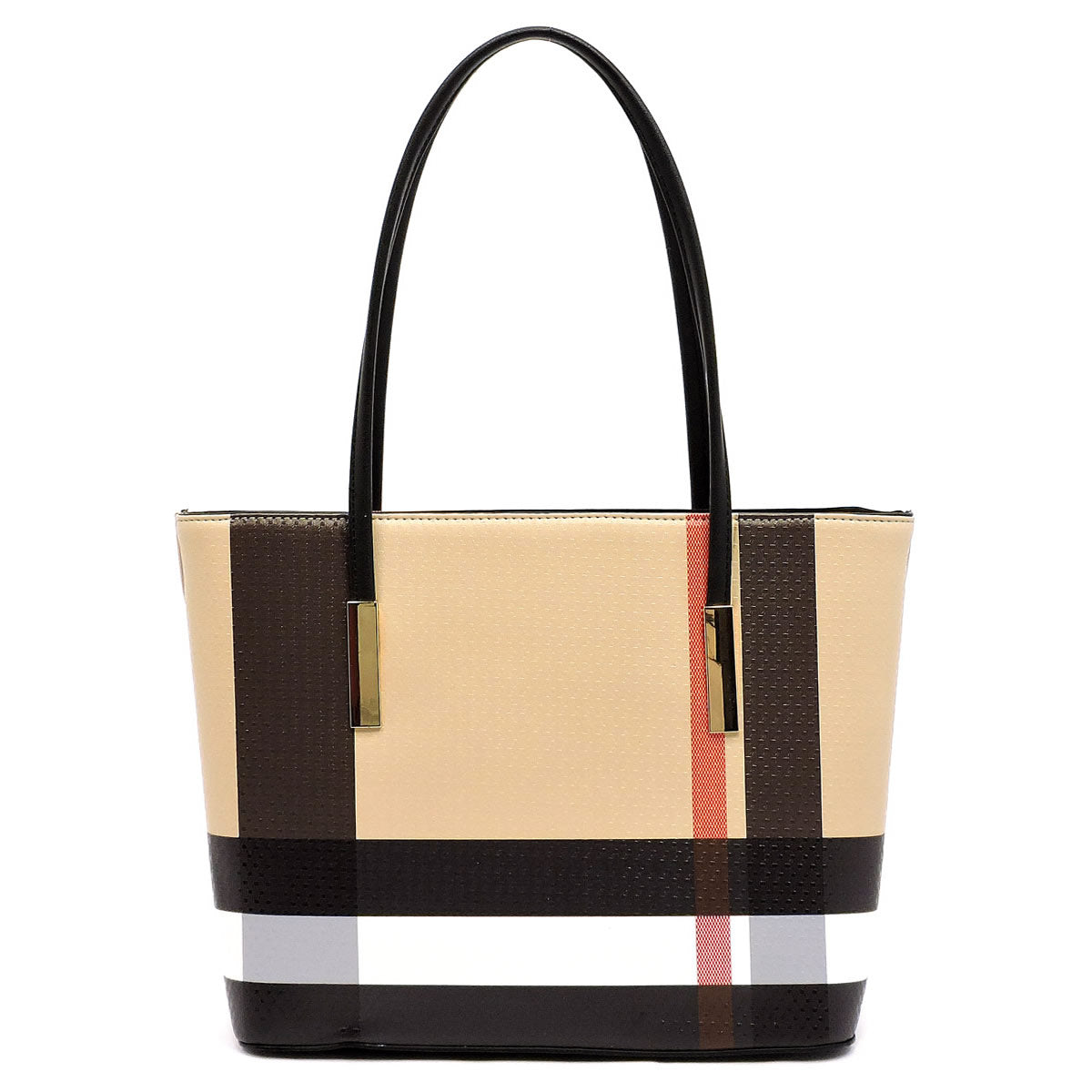 CH-BT2669 SMOOTH TEXTURED MODERN CHECK 3 in 1 FASHION TOTE SET