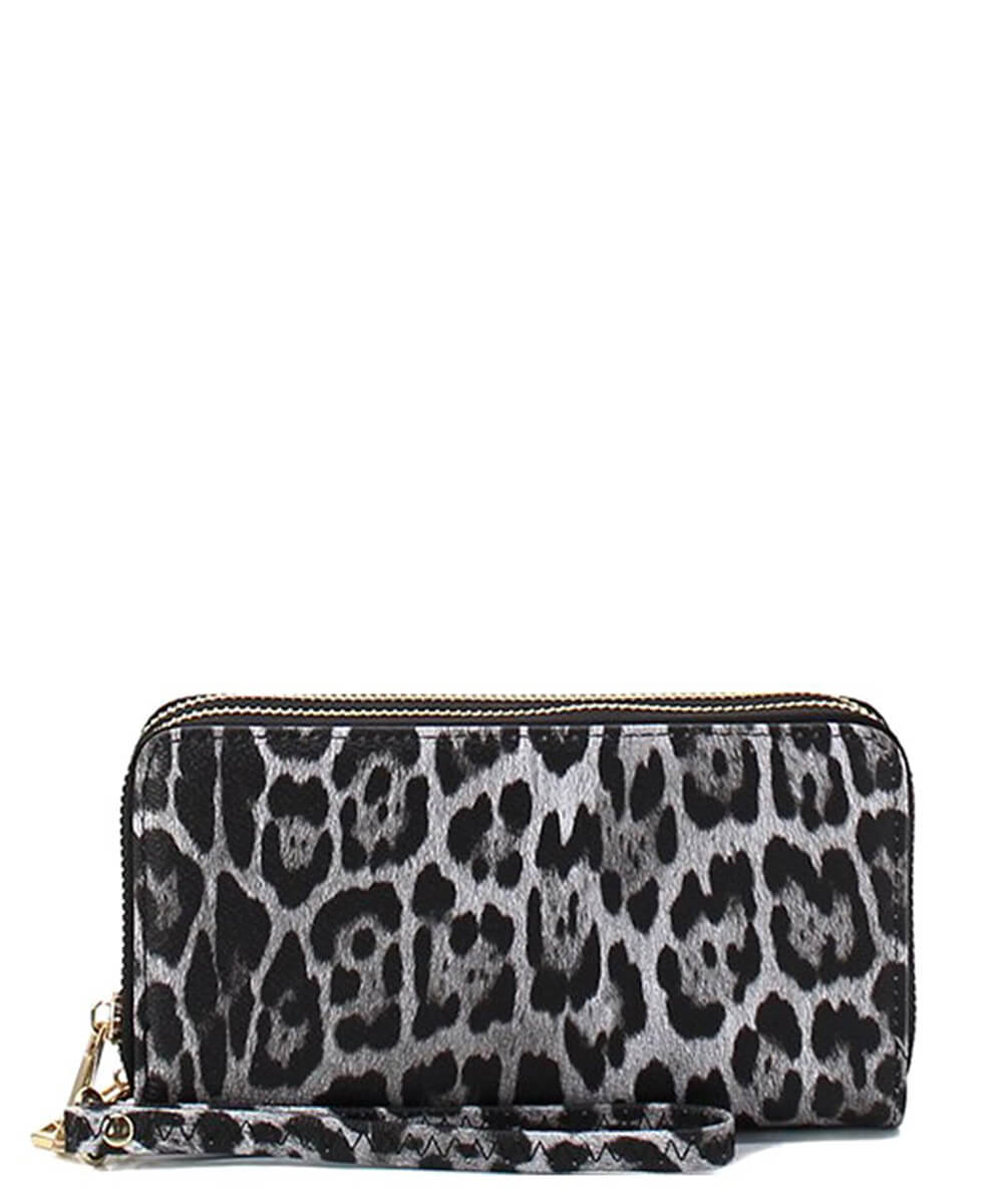 LE-0012W Leopard Print Double Zip Wristlet Wallet